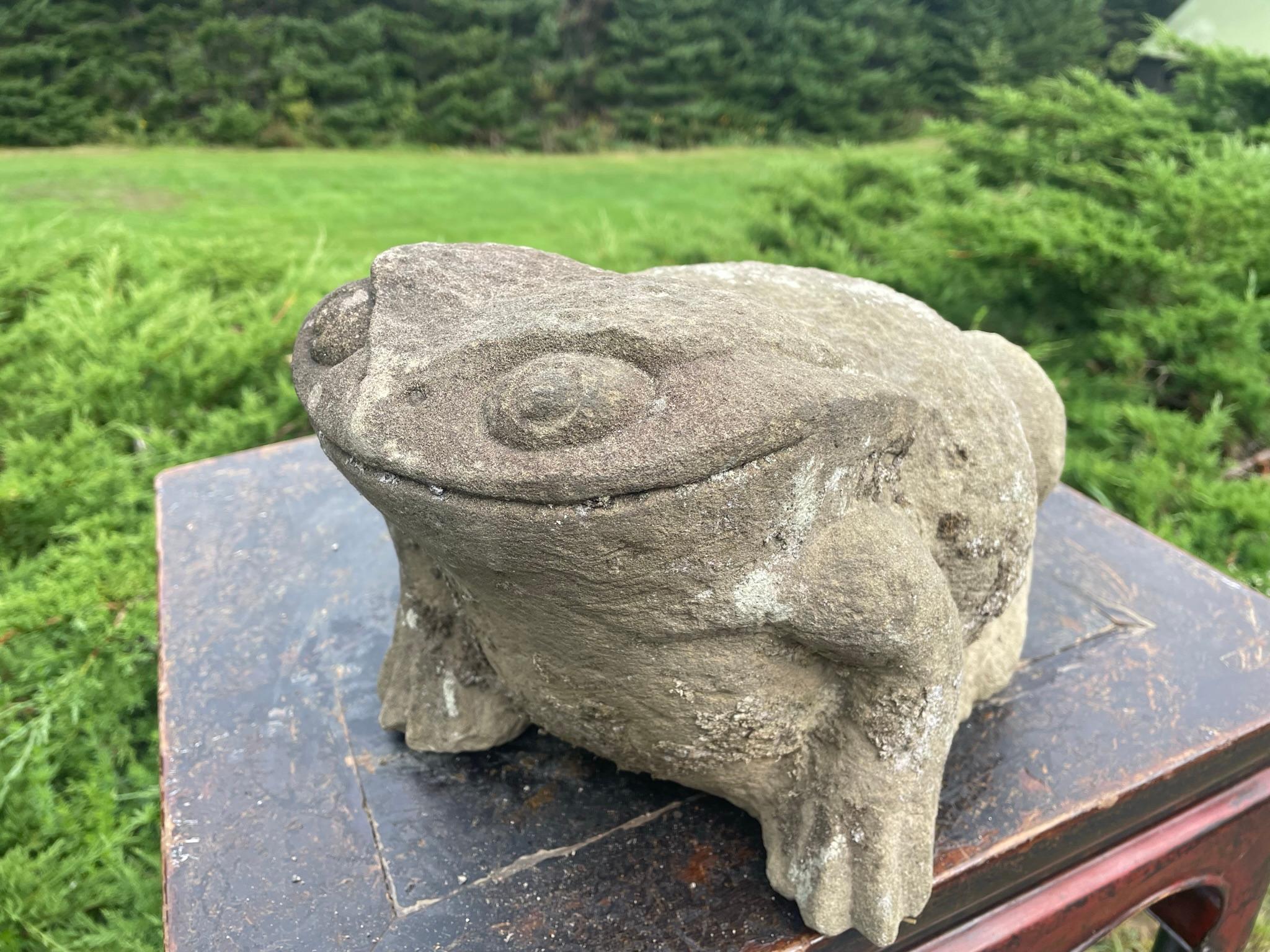 Taisho Japanese Big Antique Stone Garden Frog With Superb Details