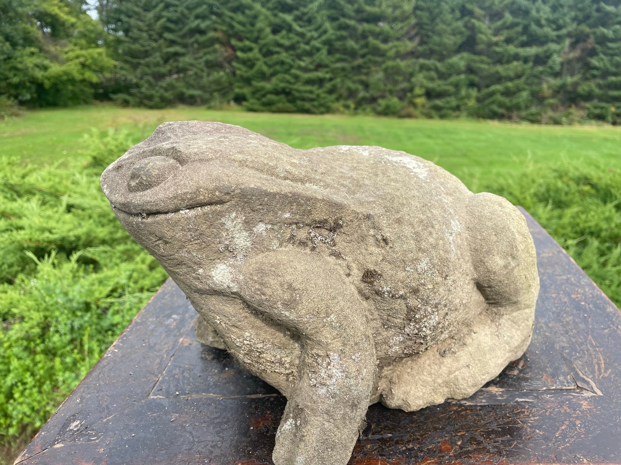 20th Century Japanese Big Antique Stone Garden Frog With Superb Details