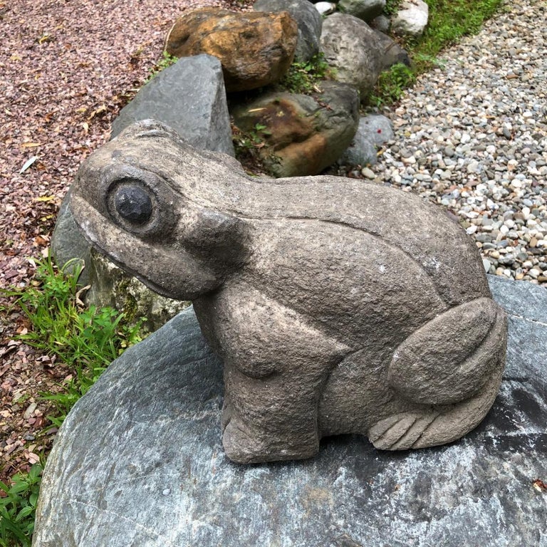 Japanese Antique Stone Garden Frog With Superb Details at 1stDibs