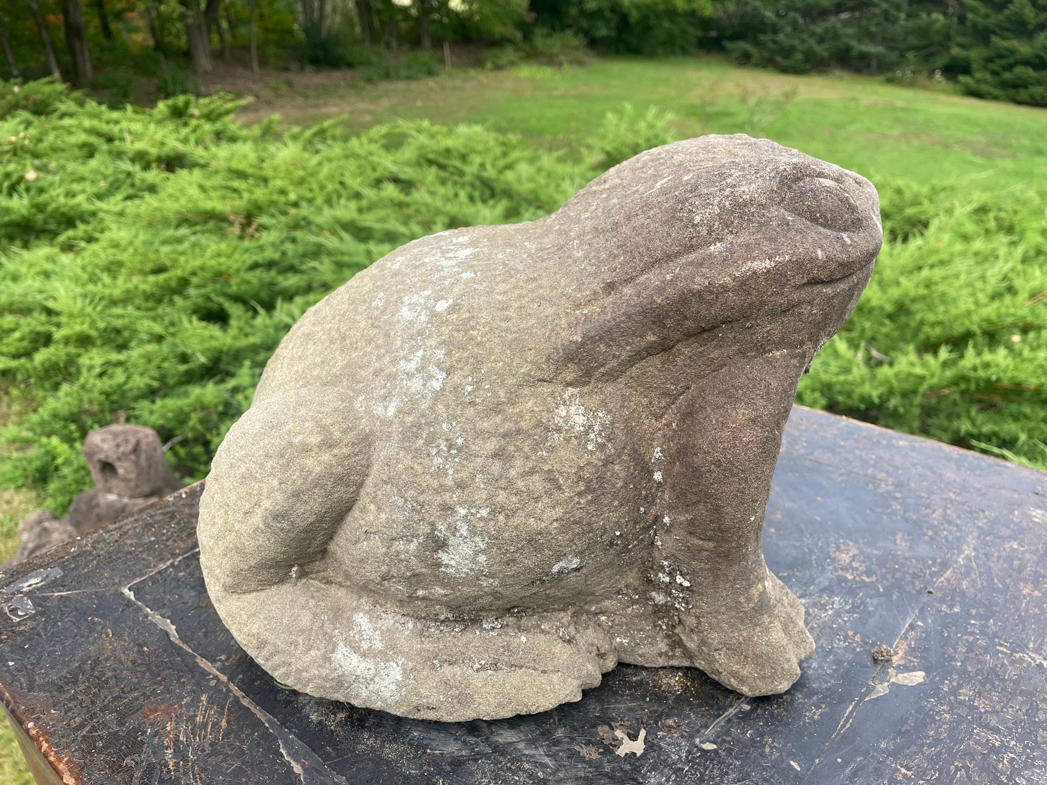 Granite Japanese Big Antique Stone Garden Frog With Superb Details