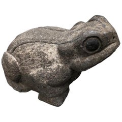 Japanese Antique Stone Garden Frog With Superb Details