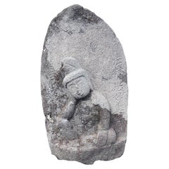 Japanese Antique Stone Garden Kanon Guan Yin in Royal Ease 19thc.
