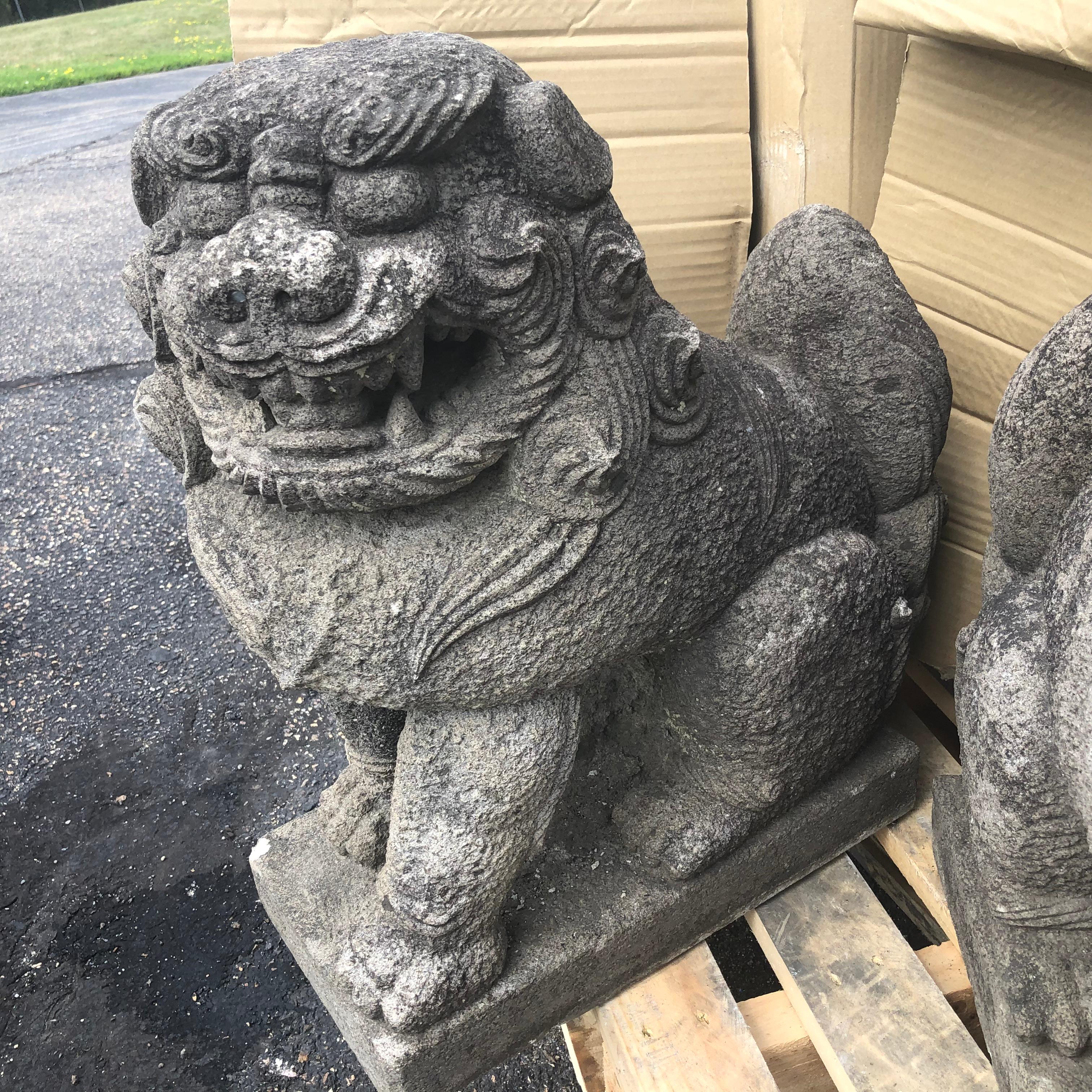Hand-Carved Japanese Antique Stone Guardians 