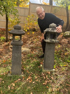 Japanese Antique Stone Lanterns Pair, Arts and Crafts Style, 41" Tall