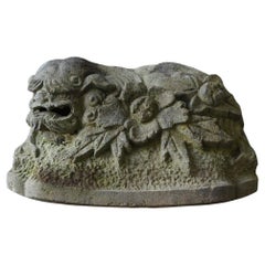 Figurine de lion japonaise en pierre ancienne / 1800-1900 / Edo à Meiji / objet de jardin