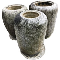 Japanese Antique Stone Planter Basins "Natsume" Set of Three Classic Icons
