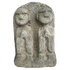 Japanese Antique Stone Protector Figure Double Jizo Buddha