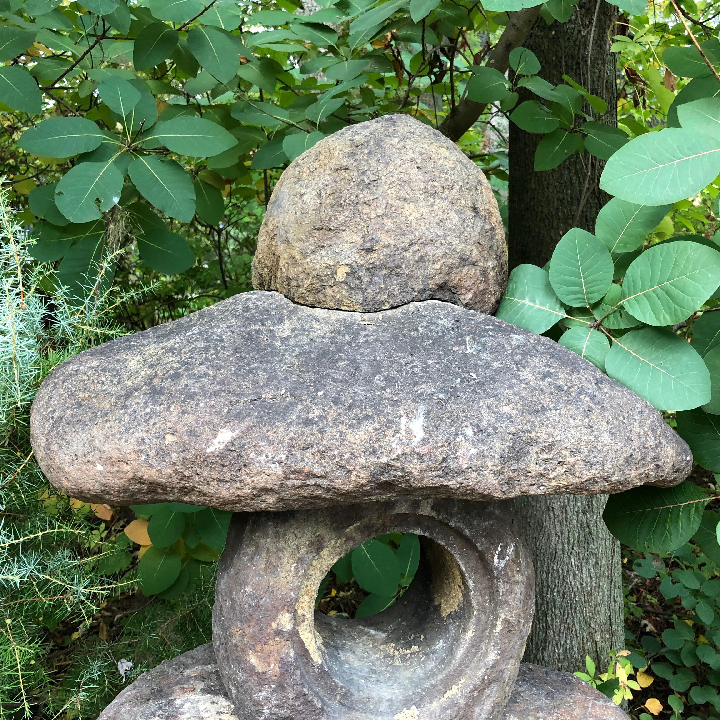 Meiji Japanese Antique Stone Spirit Lantern, Red Kurama Granite, One-of-a-Kind