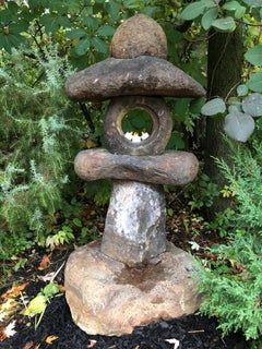 Japanese Antique Stone Spirit Lantern, Red Kurama Granite, One-of-a-Kind