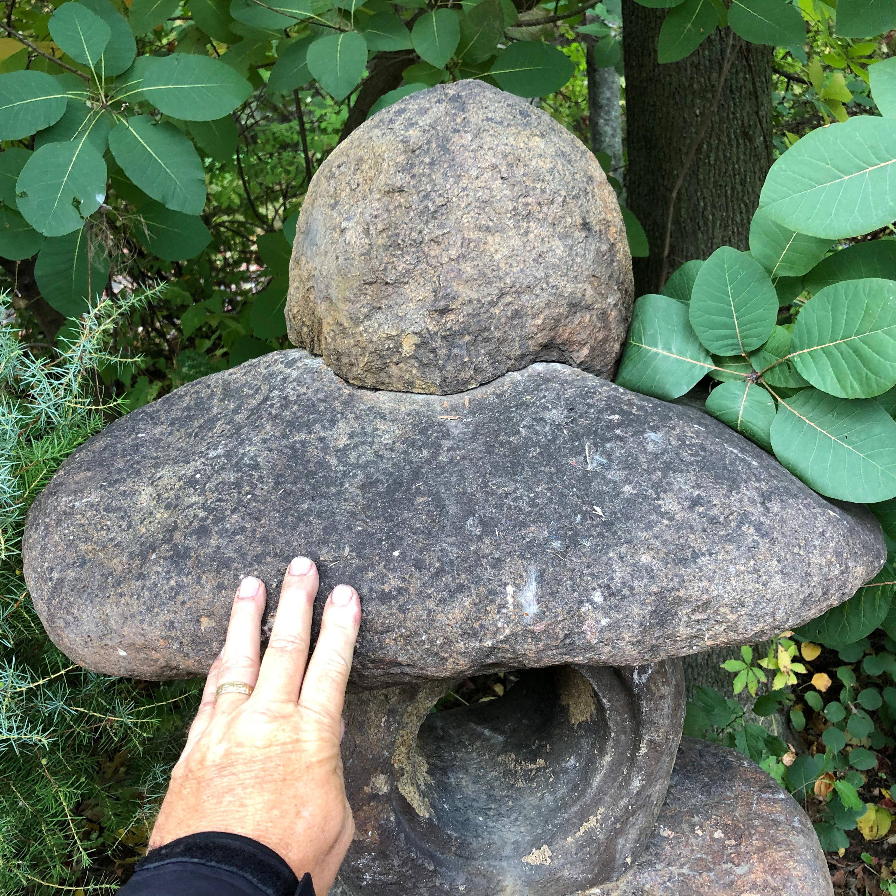 Hand-Carved Japanese Antique Stone Spirit Lantern, Red Kurama Granite, One-of-a-Kind