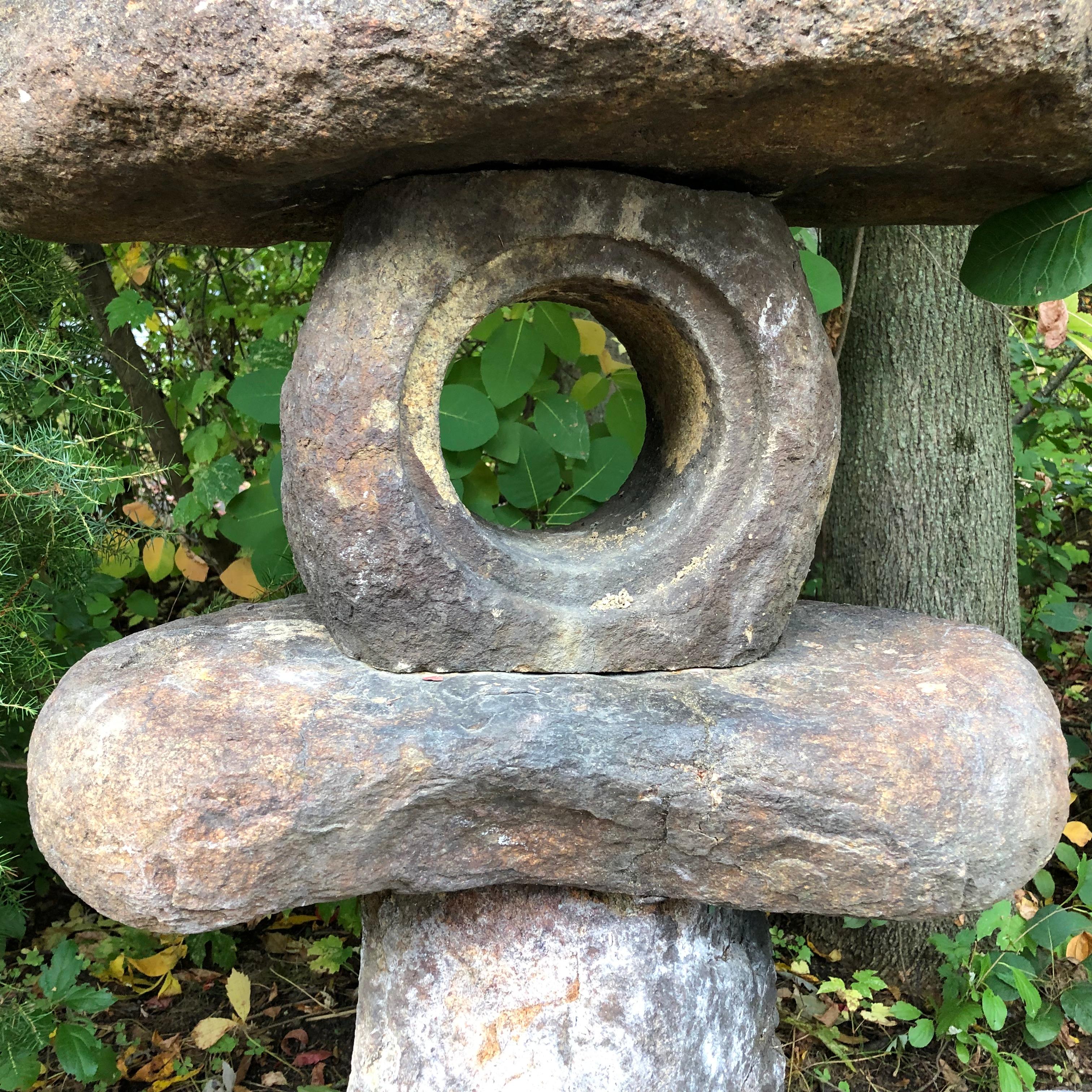 Japanese Antique Stone Spirit Lantern, Red Kurama Granite, One-of-a-Kind In Good Condition In South Burlington, VT