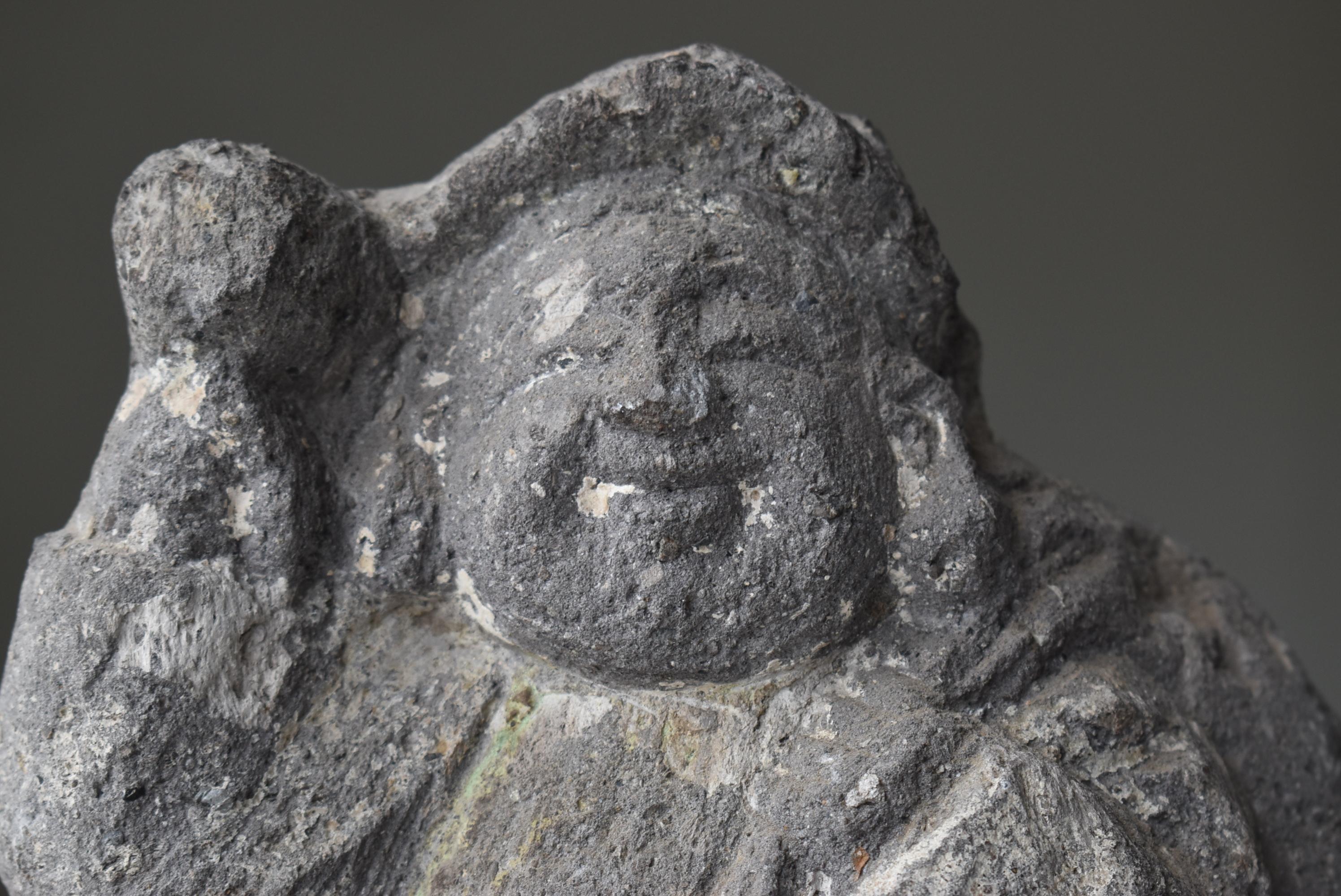 Estatua Japonesa Antigua de Piedra 「Daikokuten」1860s-1900s / Figurilla Wabisabi siglo XX
