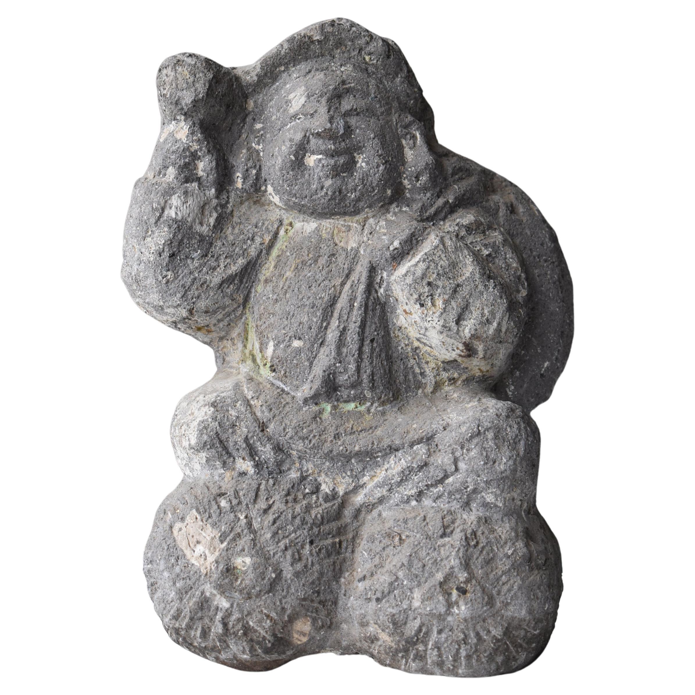 Statue japonaise ancienne en pierre 「Daikokuten」1860s-1900s / Figurine Wabisabi