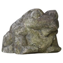 Japanese Antique Stone Statue Frog 1860s-1920s / Sculpture Wabisabi