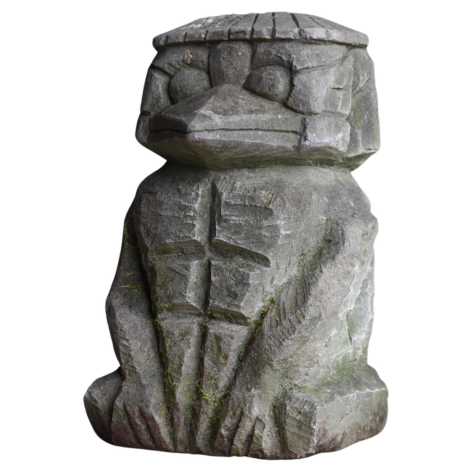 Japanische antike Steinstatue Kappa 1860er-1900er Jahre / Figur Wabi Sabi