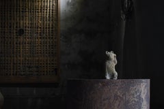 Japanese Antique Stone Statue Maneki Neko 1800s-1860s / Beckoning Cat Wabisabi