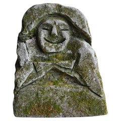 Japanische antike japanische Steinstatue mit Moss 1860er-1900er Jahre / Buddha Wabi Sabi