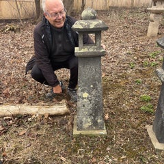 Japanese Antique Stone Sun And Moon Garden Lantern Beautiful Patina 38 Inches