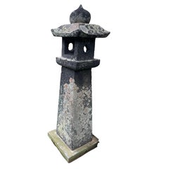 Japanese Antique Stone Sun And Moon Garden Lantern Superb Patina 35 Inches