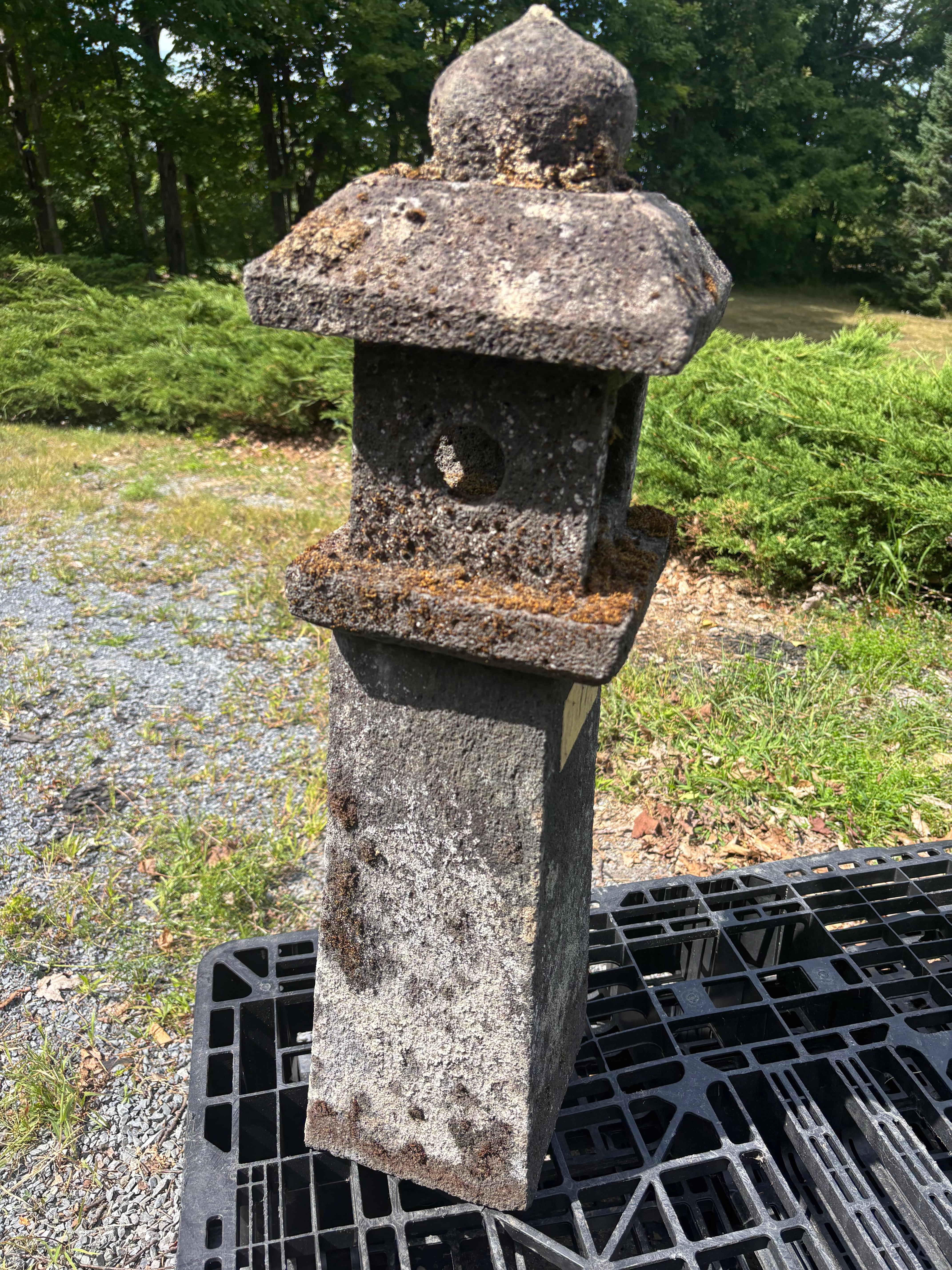 Japanese  Antique Stone Sun And Moon Pathway Lantern Beautiful Details 30 Inches For Sale 5