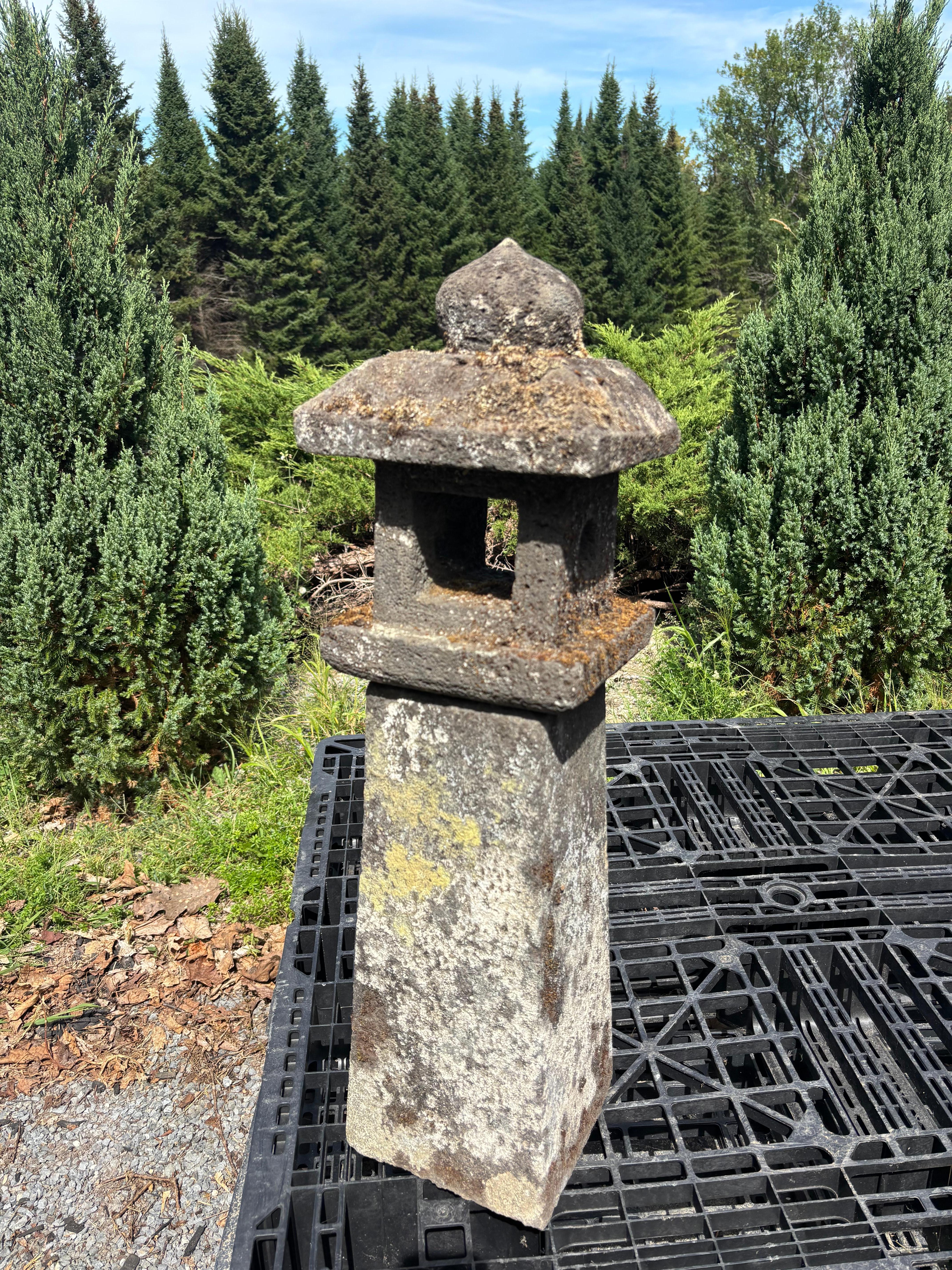 Japanese  Antique Stone Sun And Moon Pathway Lantern Beautiful Details 30 Inches For Sale 8