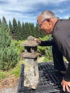 Japanese  Antique Stone Sun And Moon Pathway Lantern Beautiful Details 30 Inches