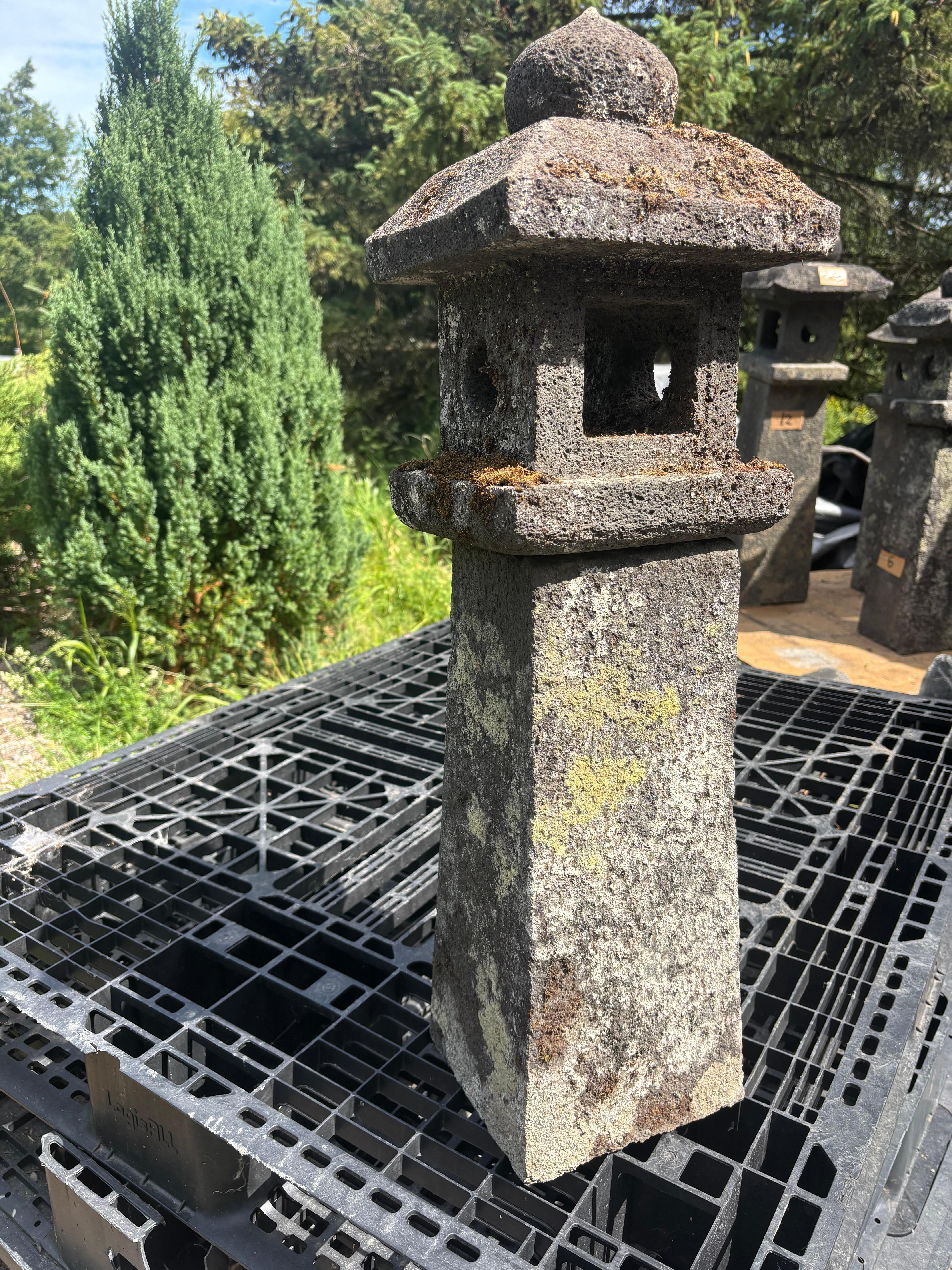 Japanese  Antique Stone Sun And Moon Pathway Lantern Beautiful Details 30 Inches In Good Condition For Sale In South Burlington, VT