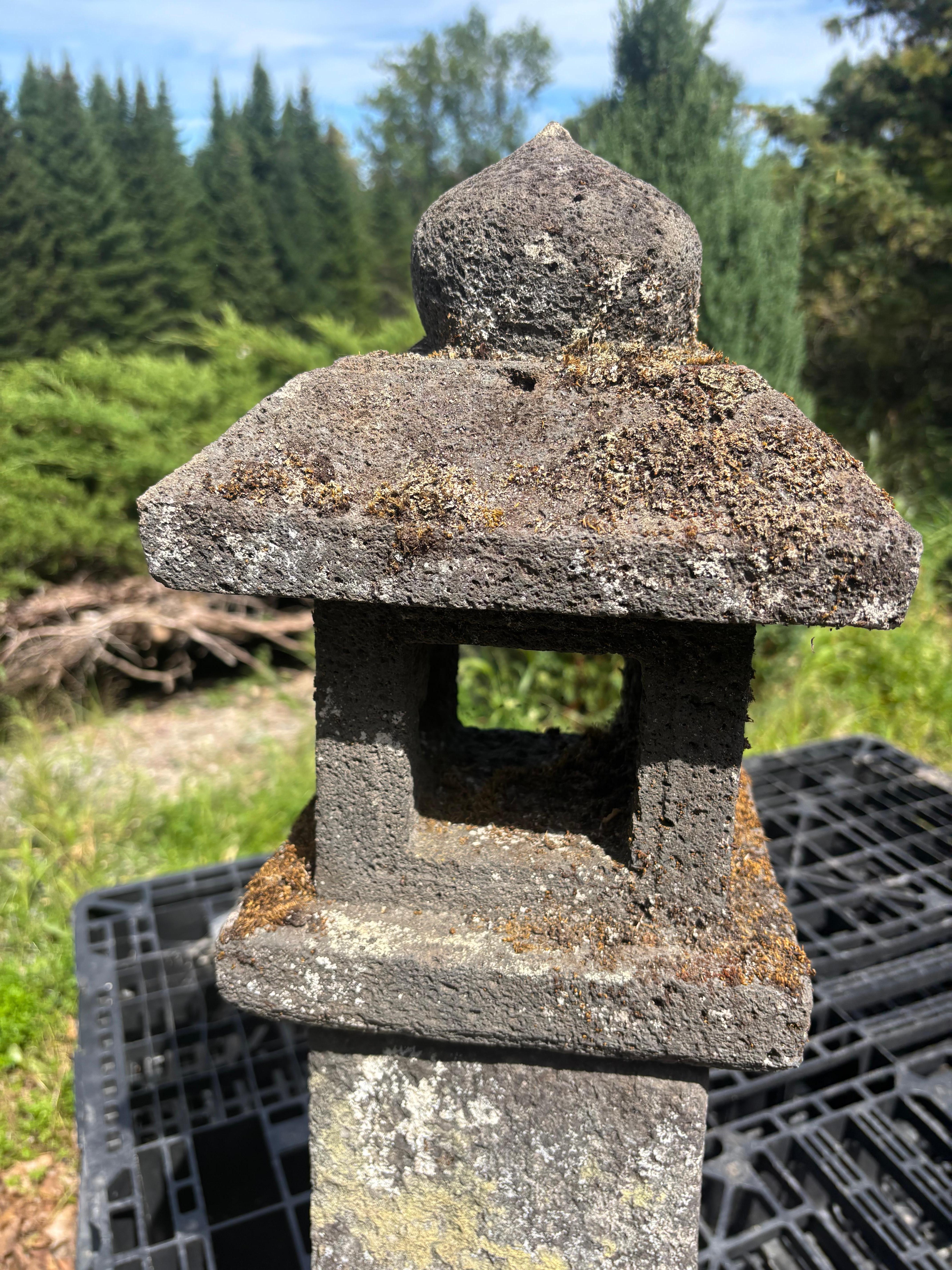 20th Century Japanese  Antique Stone Sun And Moon Pathway Lantern Beautiful Details 30 Inches For Sale