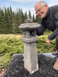 Japanese  Antique Stone Sun And Moon Pathway Lantern Beautiful Details 33 Inches