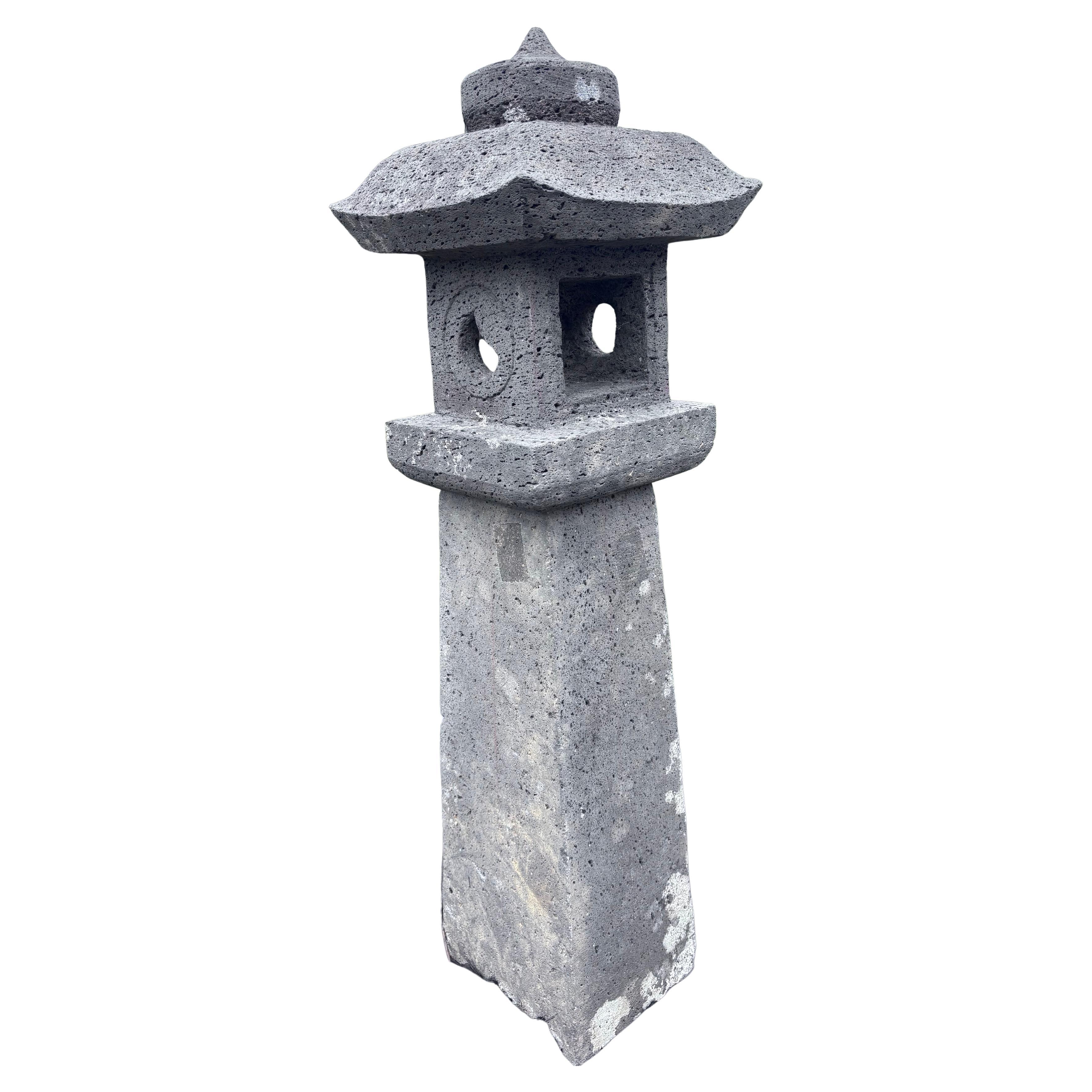 Japonés  Antiguo Farol de Piedra Sol y Luna Preciosos Detalles 33 Pulgadas