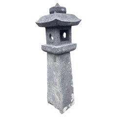 Japanese  Antique Stone Sun And Moon Pathway Lantern Beautiful Details 33 Inches