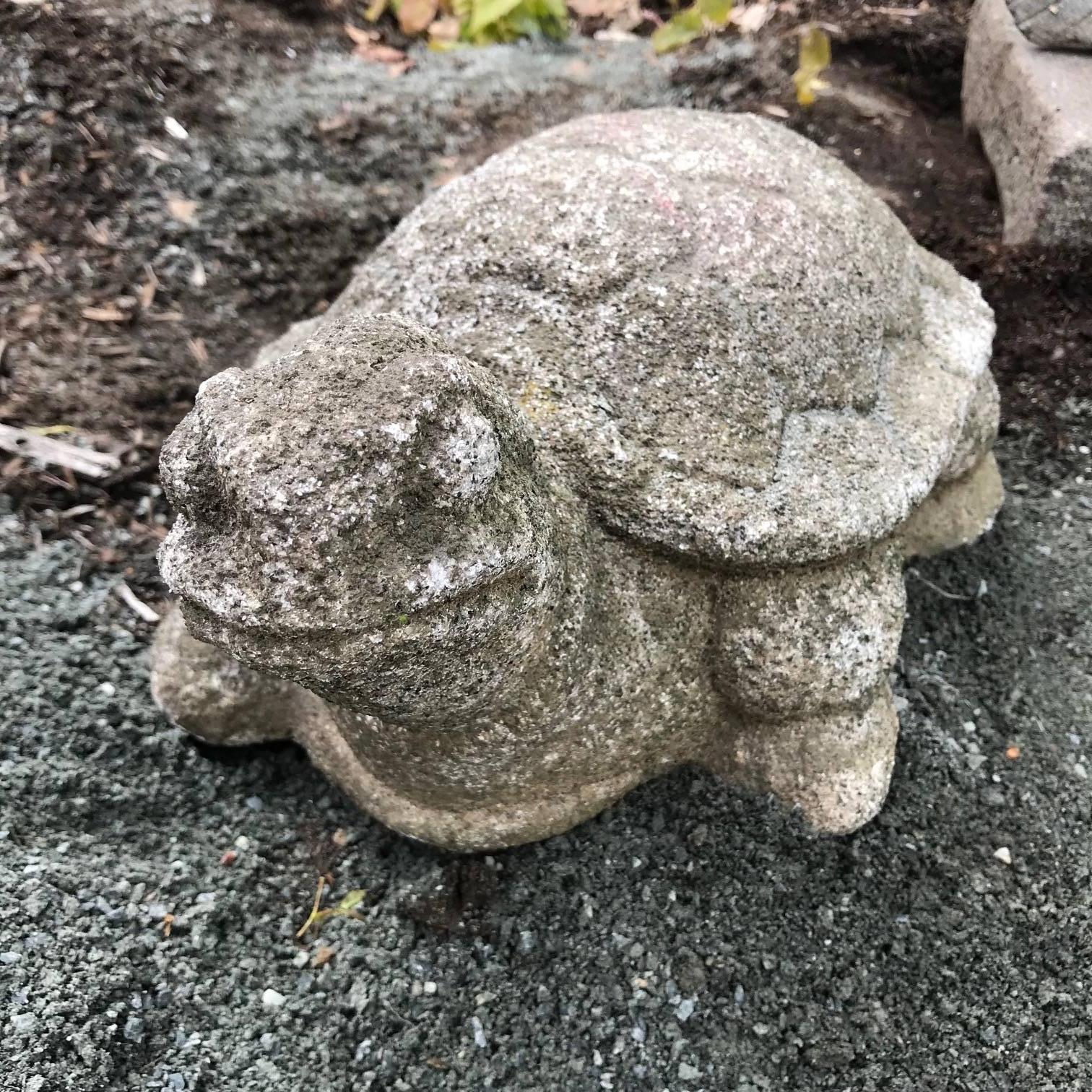 Hand-Carved Japanese Antique Stone Turtle Kame Intricately Carved