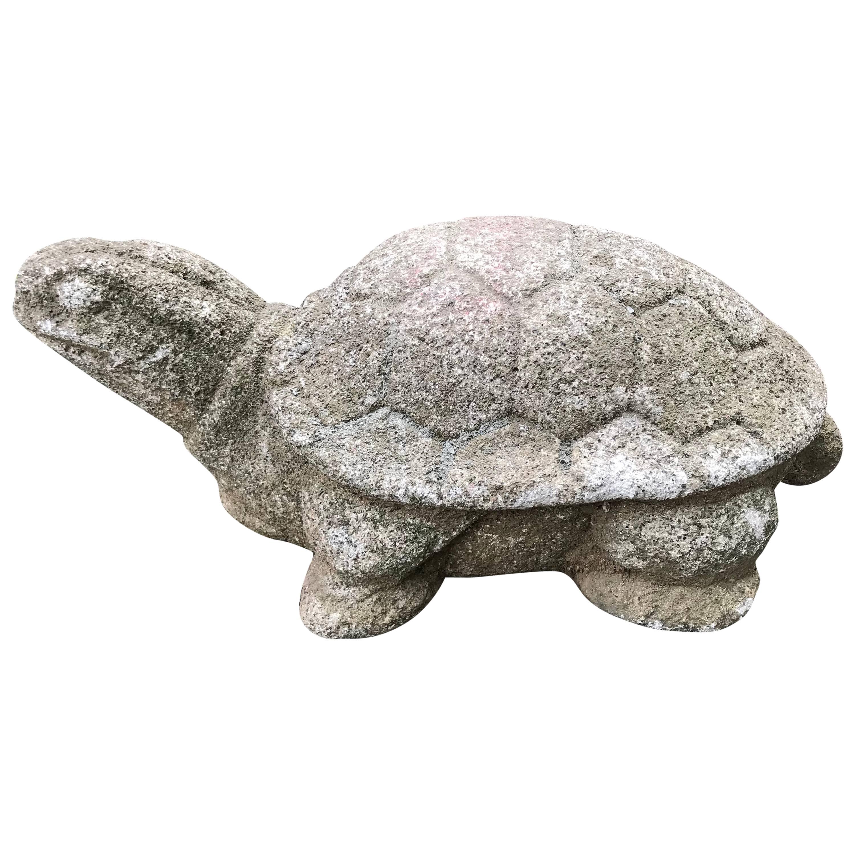 Japanese Antique Stone Turtle Kame Intricately Carved