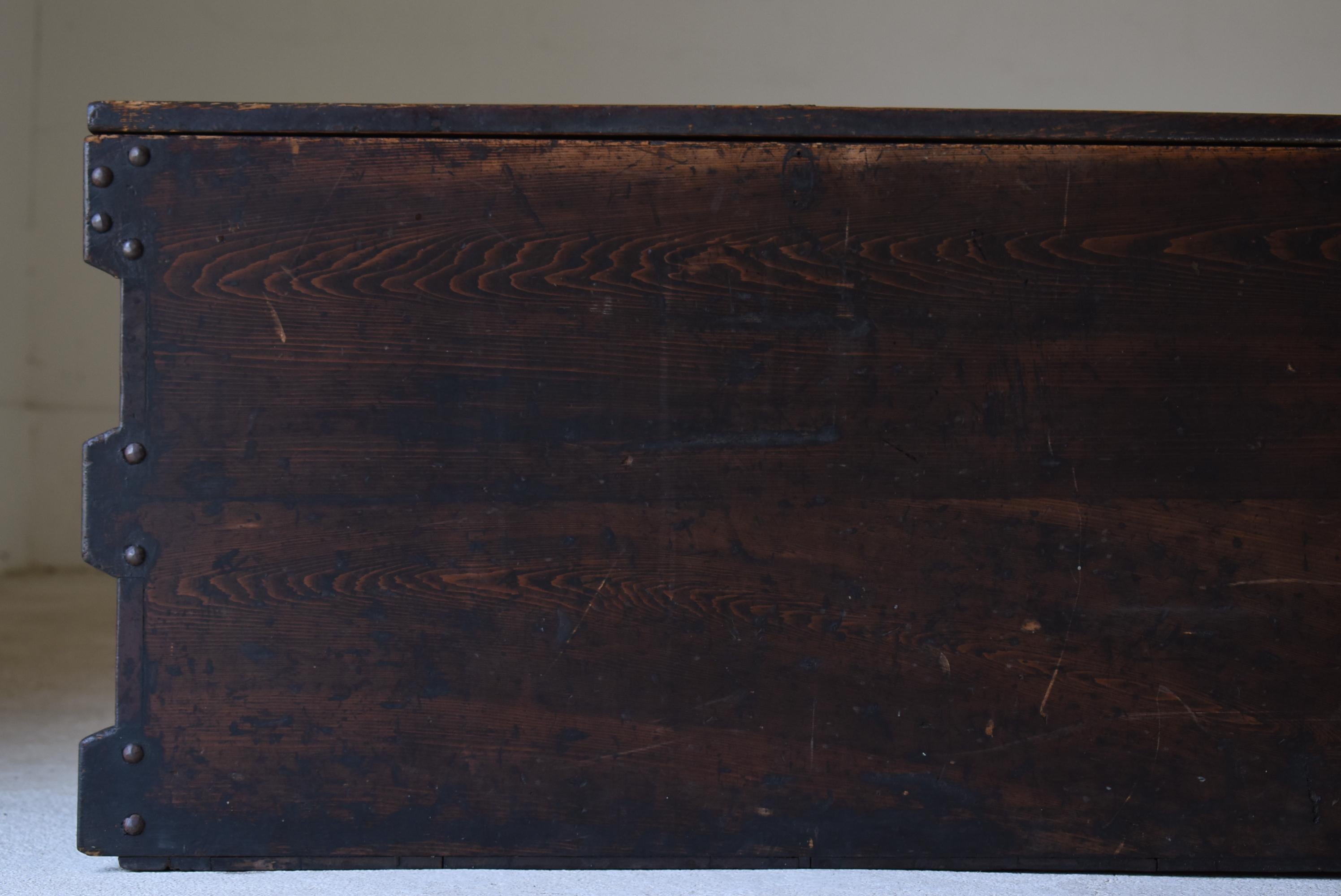Cedar Japanese Antique Storage Box 1860s-1900s / Tansu Sofa Table Wabisabi