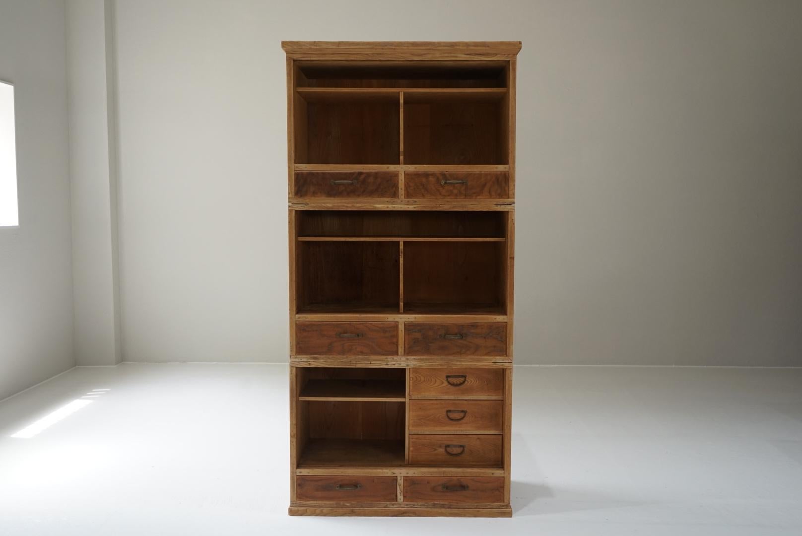 Japanese Antique Storage shelf 3 tiers stacked Wabi-Sabi Japandi For Sale 2