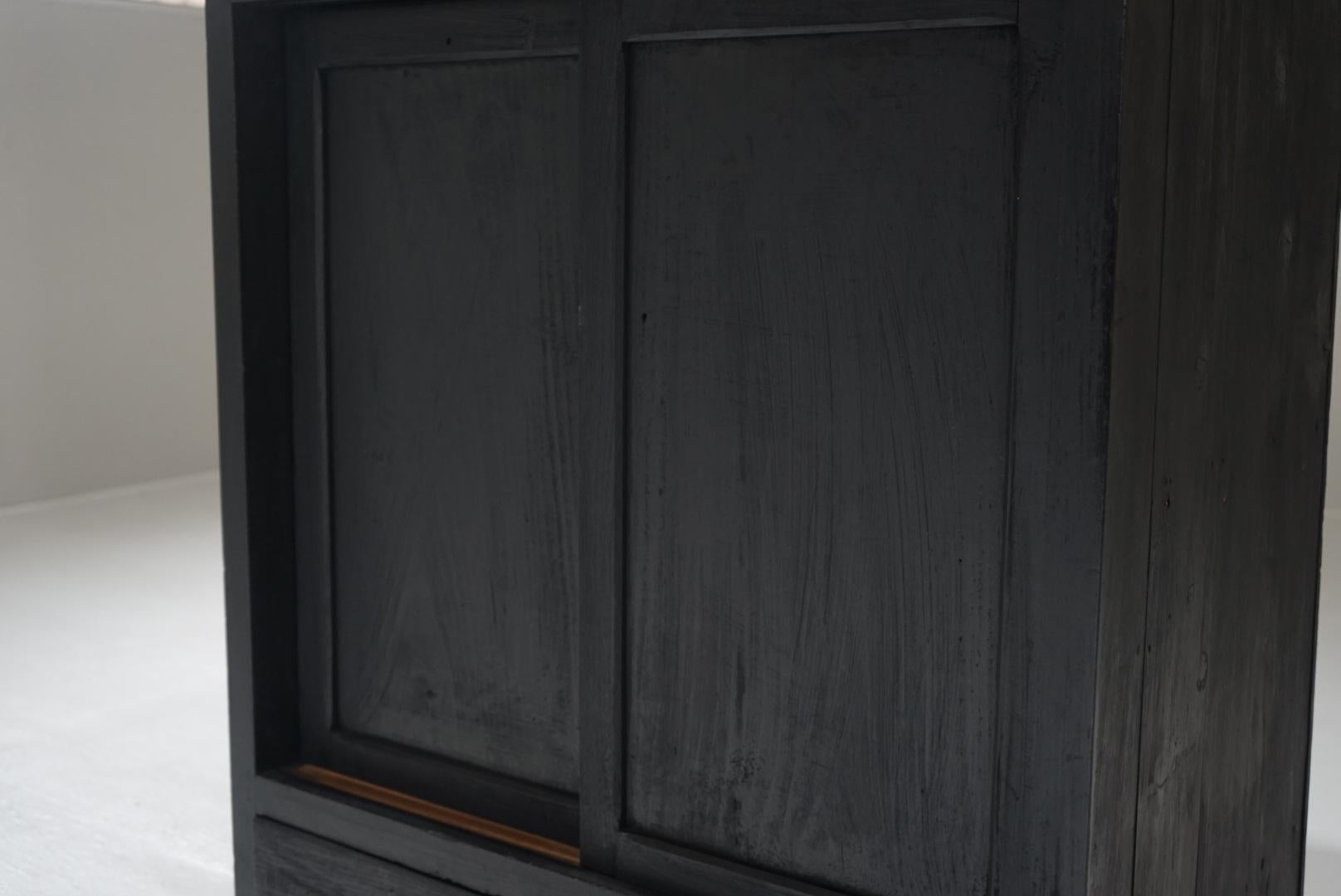 Wood Japanese Antique Storage shelves Black Shelf Wabi-Sabi For Sale