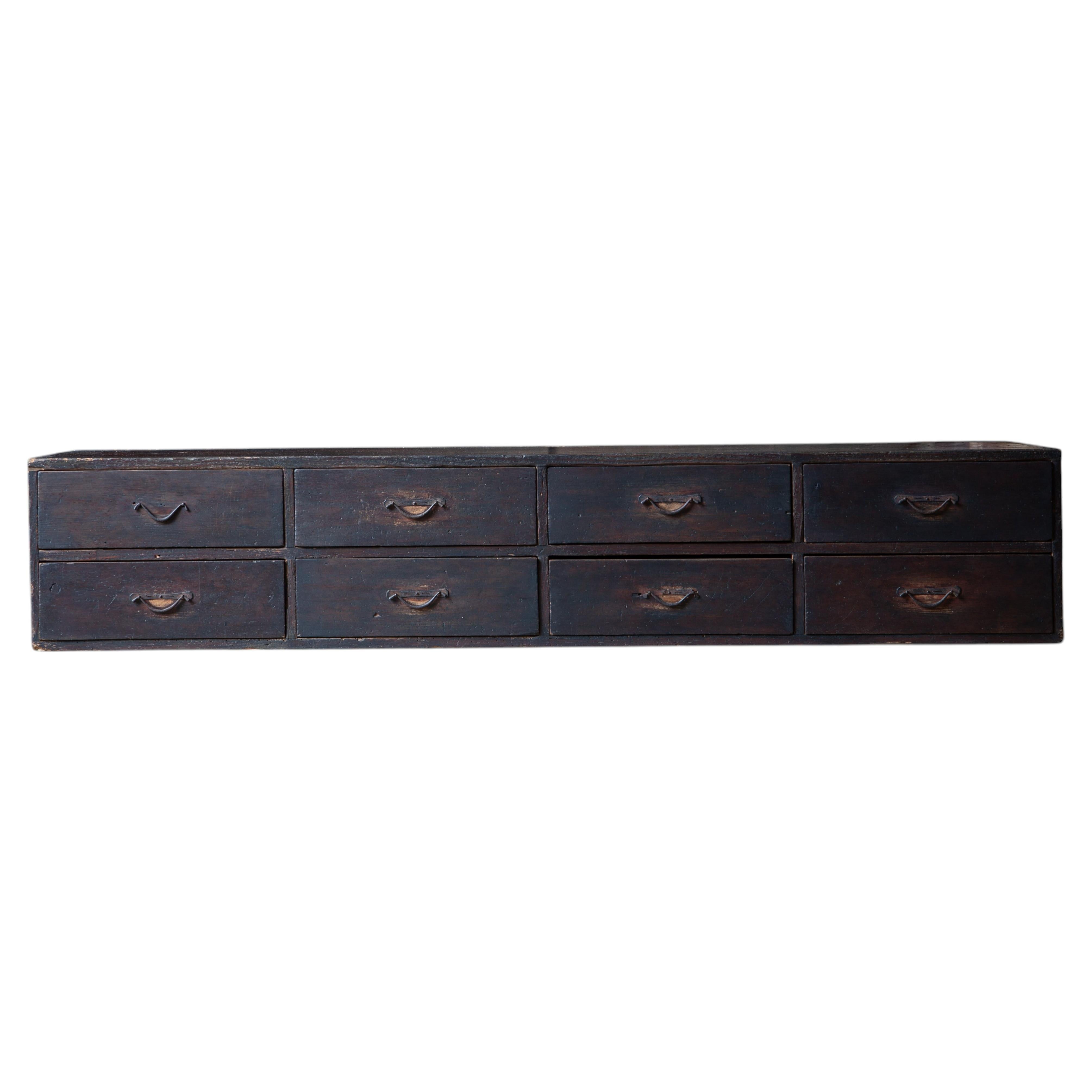 Japanese Antique Sugi Cedar Extra Long Low Cabinet with 8 Drawers, Late 19th C