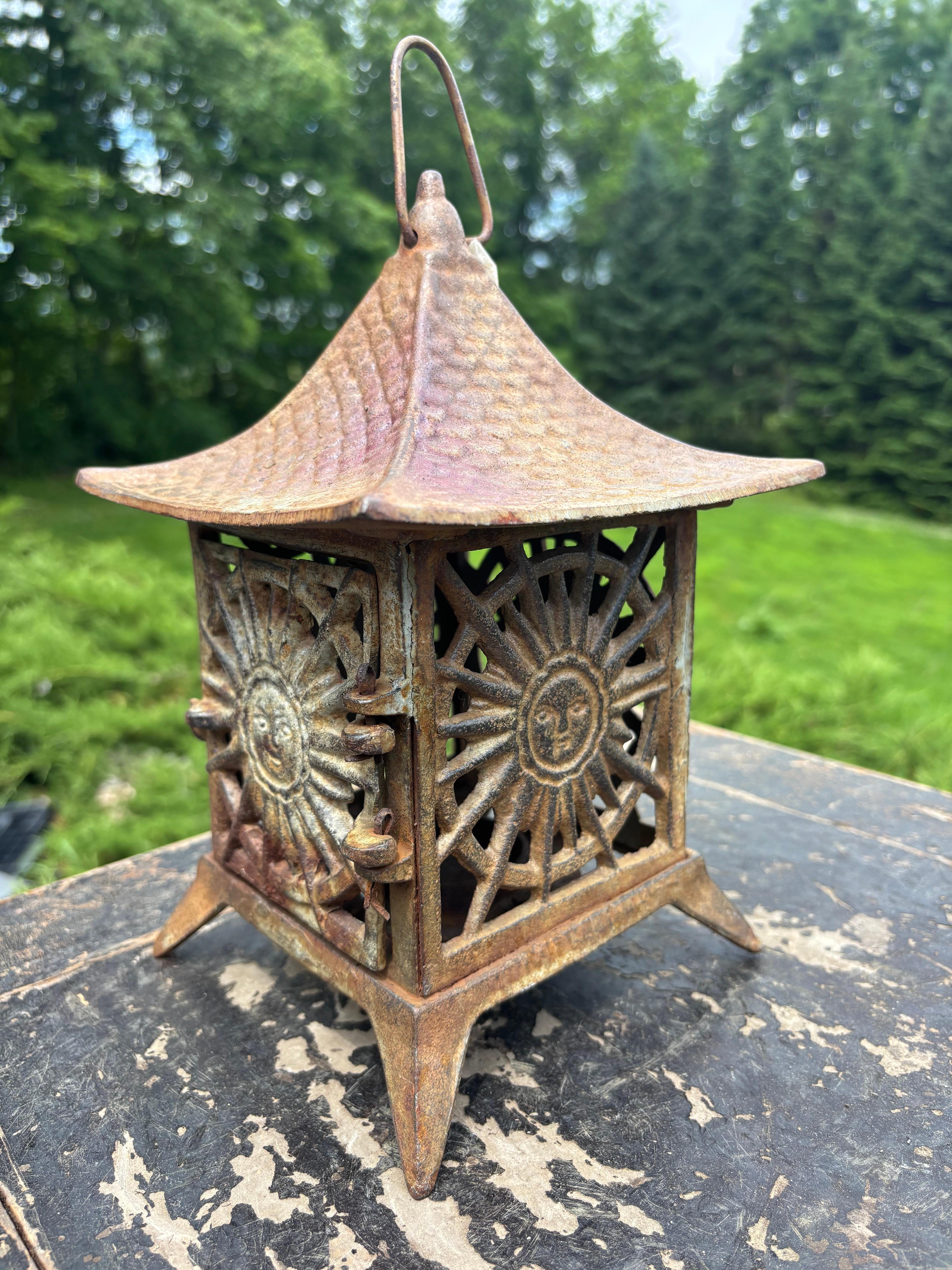 Hand-Crafted Japanese Antique Sun Faced Pagoda Roof Lantern For Sale