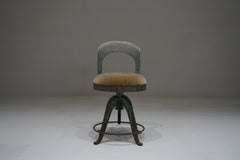 Japanese Antique Swivel Chair with Aluminum Back, Early Showa Period - Wabi-Sabi
