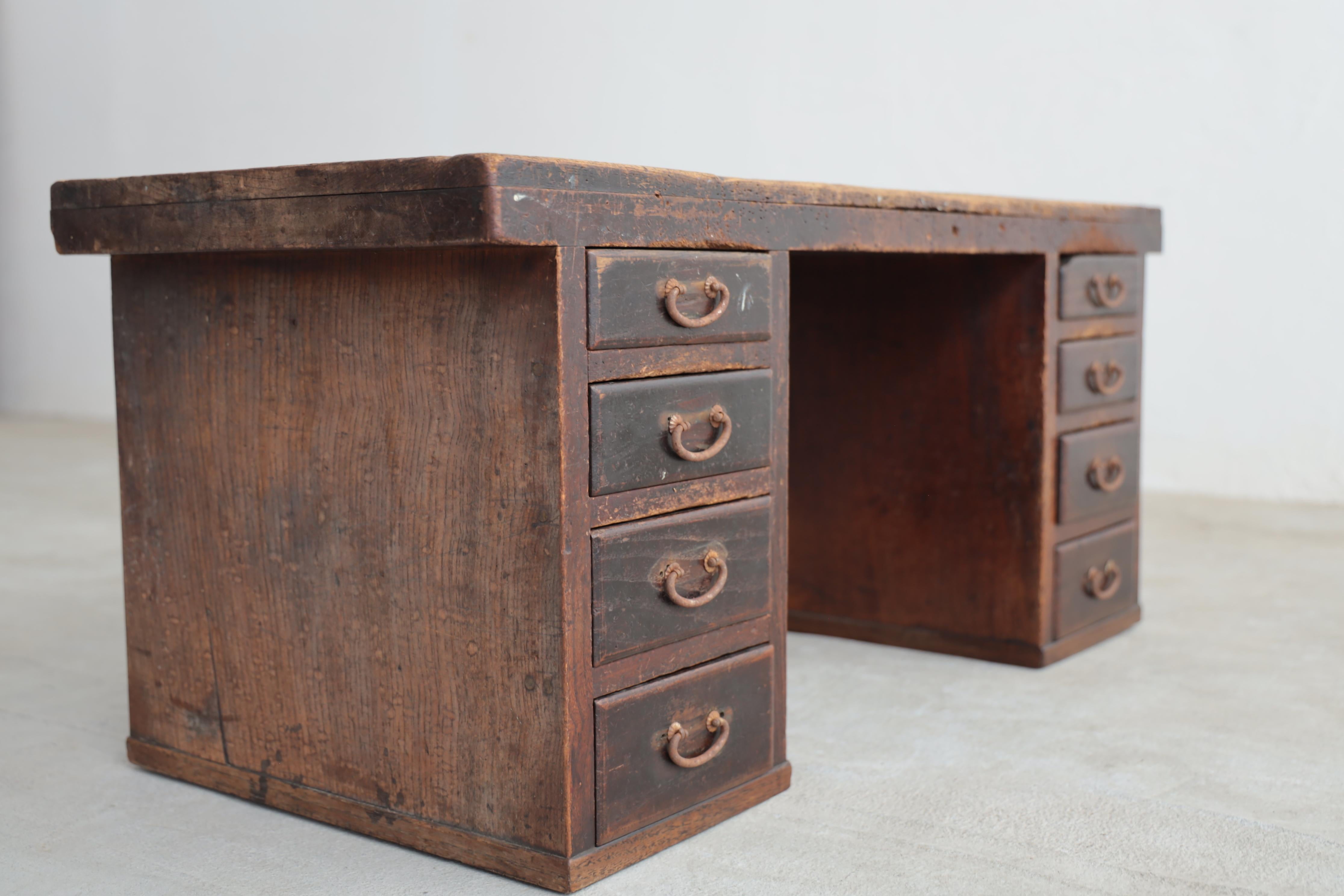 Japanese Antique Table, Desk, Double-sleeved desk, Wabi-Sabi, Early 20th Century For Sale 7