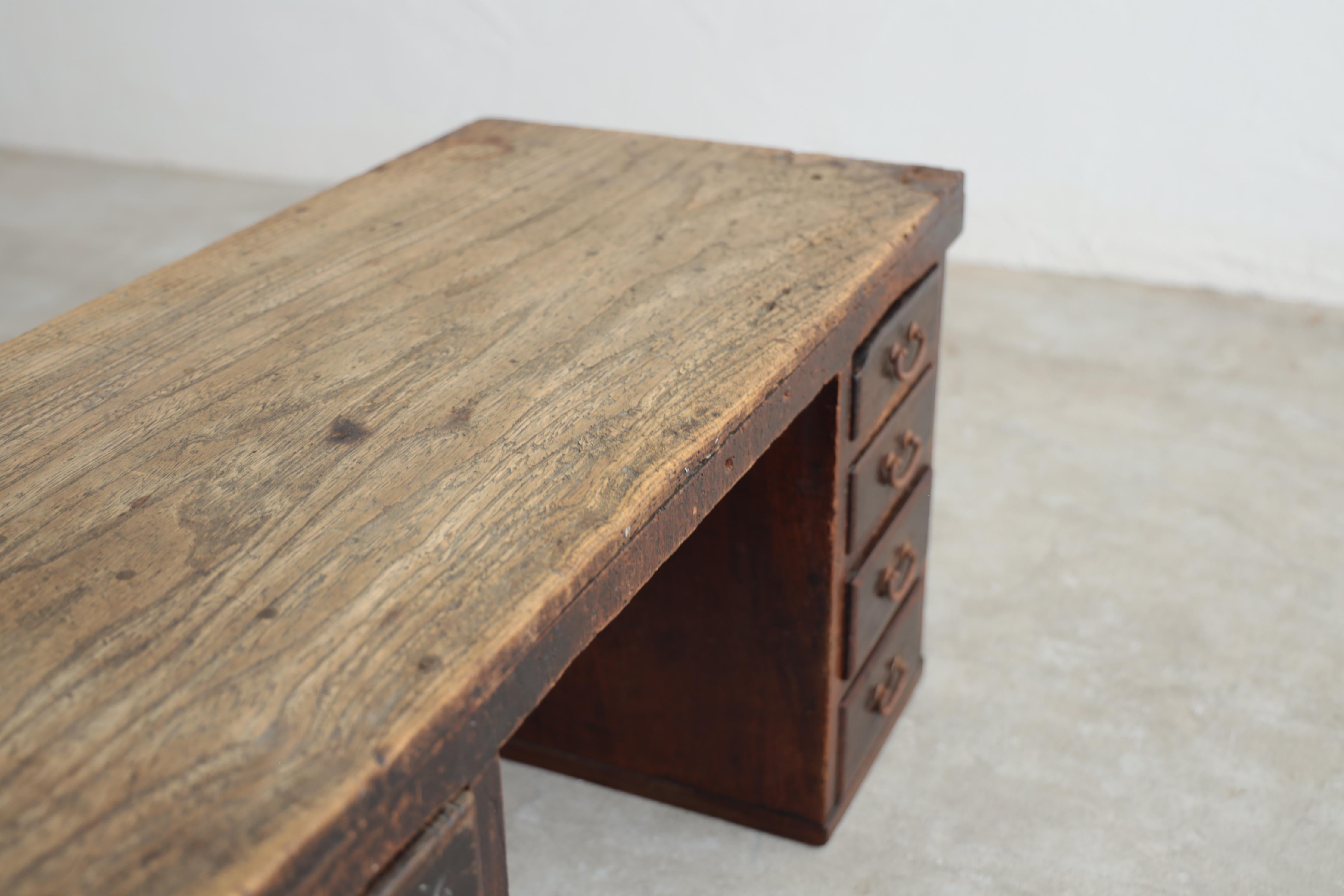Japanese Antique Table, Desk, Double-sleeved desk, Wabi-Sabi, Early 20th Century For Sale 8