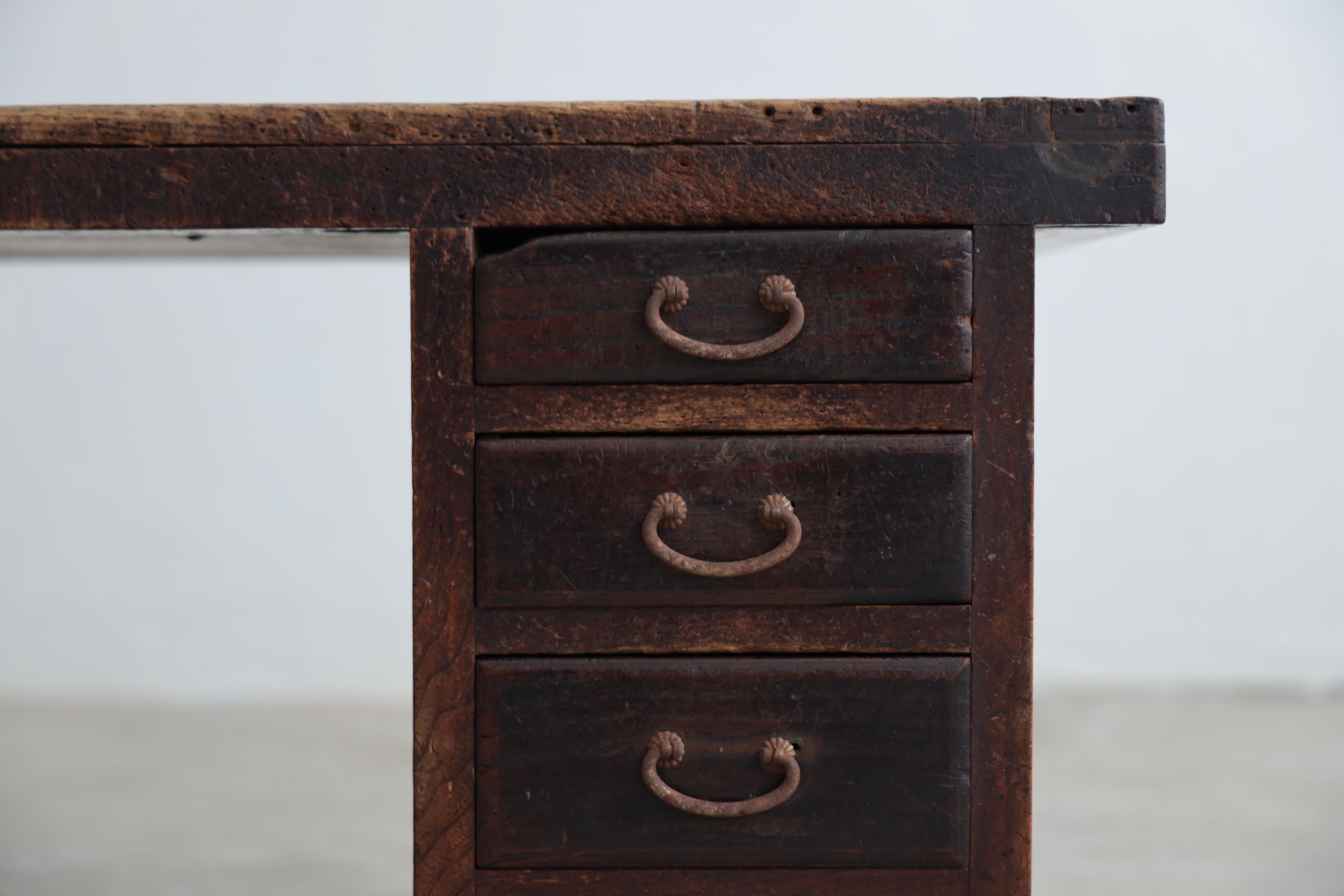 Hand-Crafted Japanese Antique Table, Desk, Double-sleeved desk, Wabi-Sabi, Early 20th Century For Sale