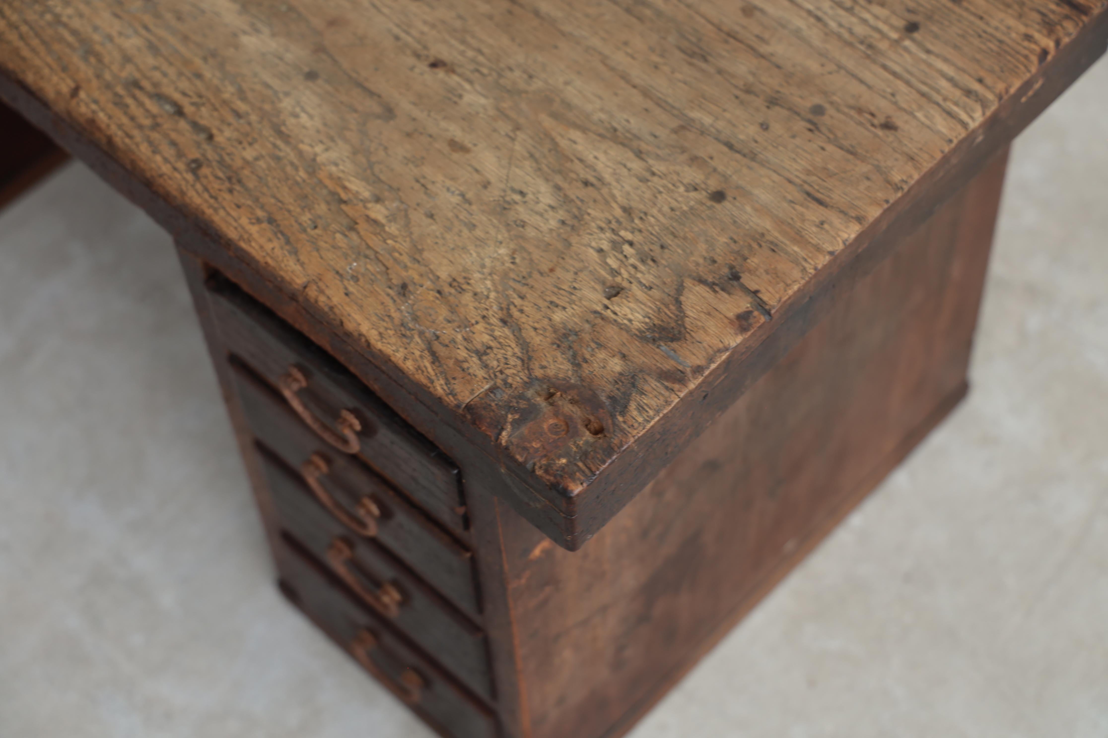 Wood Japanese Antique Table, Desk, Double-sleeved desk, Wabi-Sabi, Early 20th Century For Sale