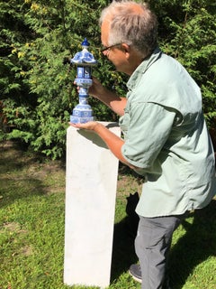 Antique Tall "Birds & Waves" Blue and White Lantern