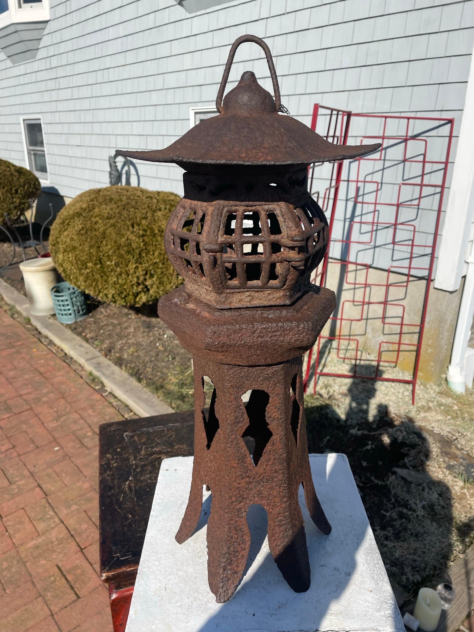 Japanese Antique Tall Hand Cast Pagoda House Lighting Lantern 7
