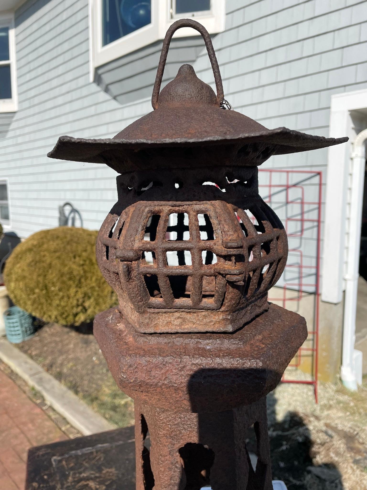 20th Century Japanese Antique Tall Hand Cast Pagoda House Lighting Lantern