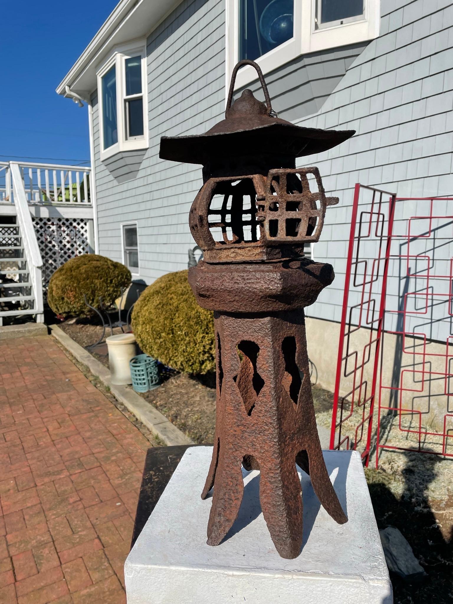 Iron Japanese Antique Tall Hand Cast Pagoda House Lighting Lantern