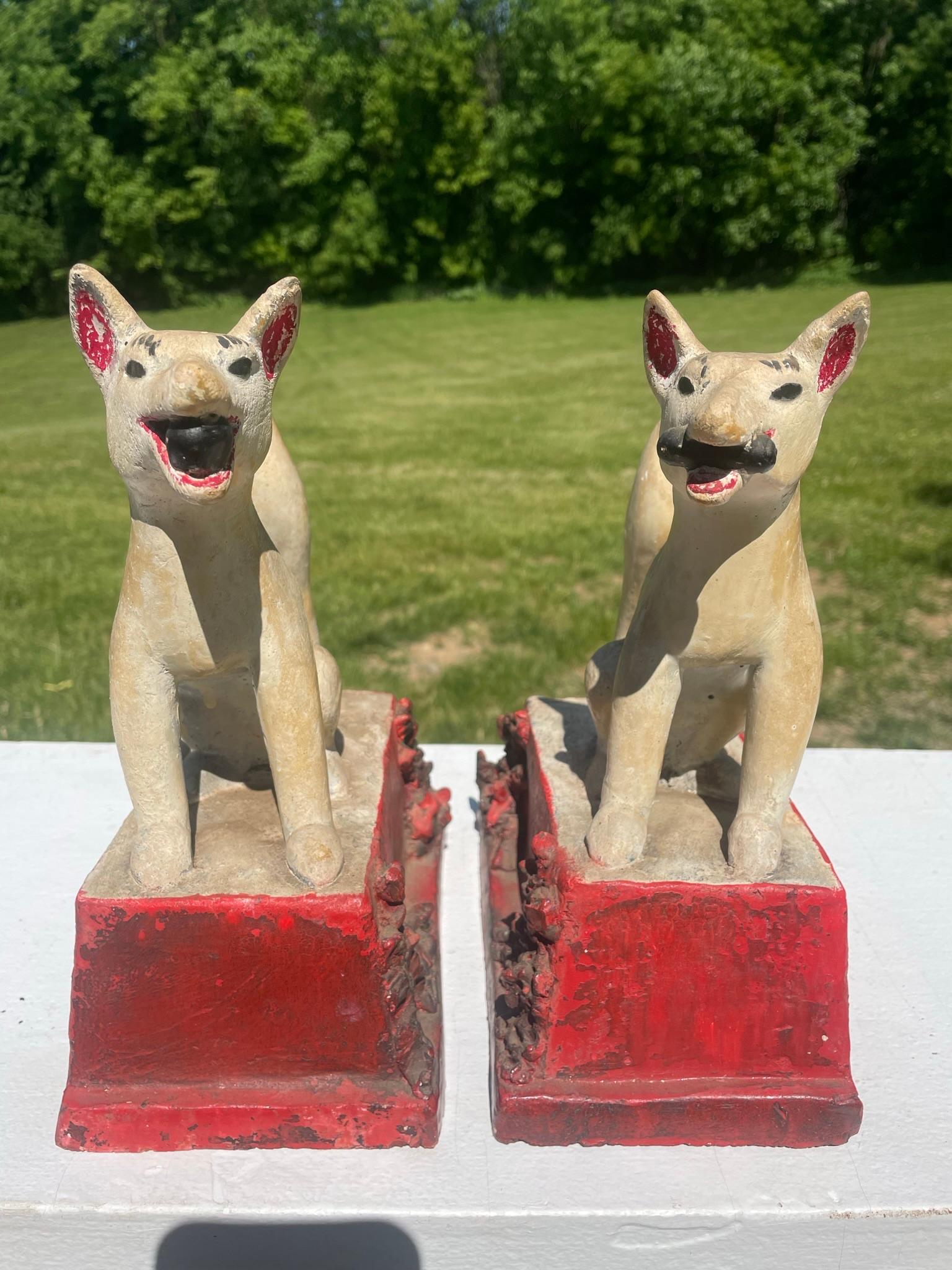 Japanese Antique Tall White Foxes Kitsune Pair, Rare Style 6