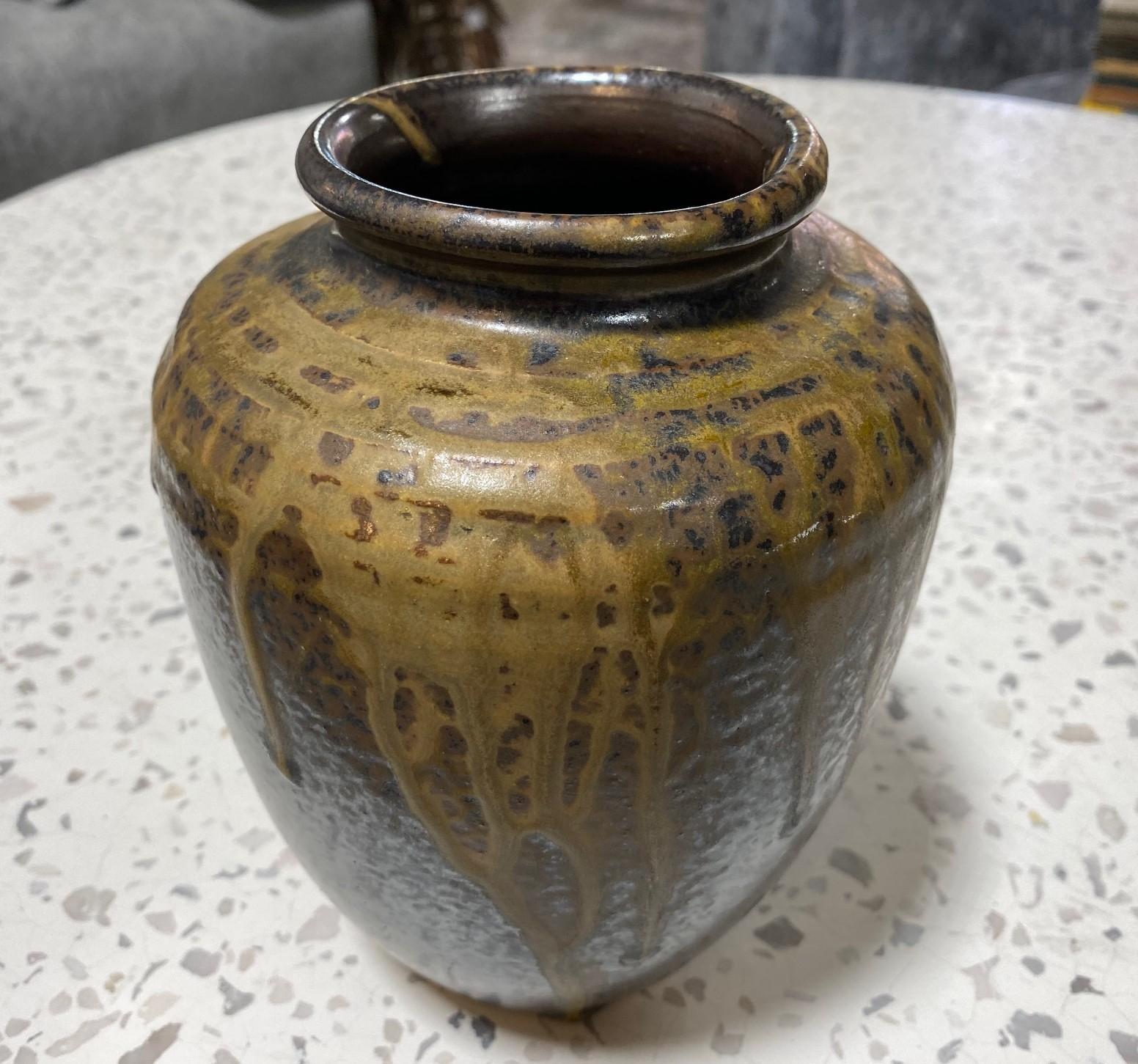 Japanese Antique Tamba Tanba Ware Natural Ash Glaze Wab-Sabi Pottery Vase Jar 4