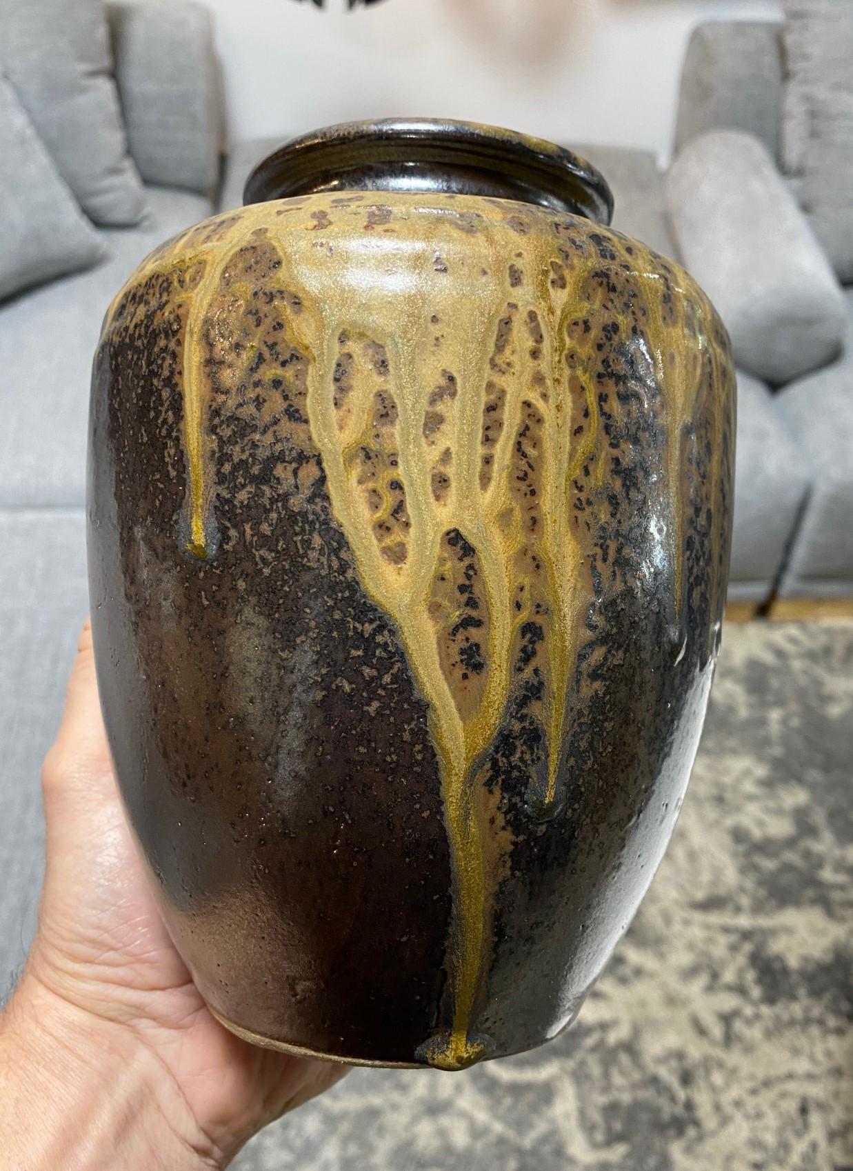 Japanese Antique Tamba Tanba Ware Natural Ash Glaze Wab-Sabi Pottery Vase Jar 6